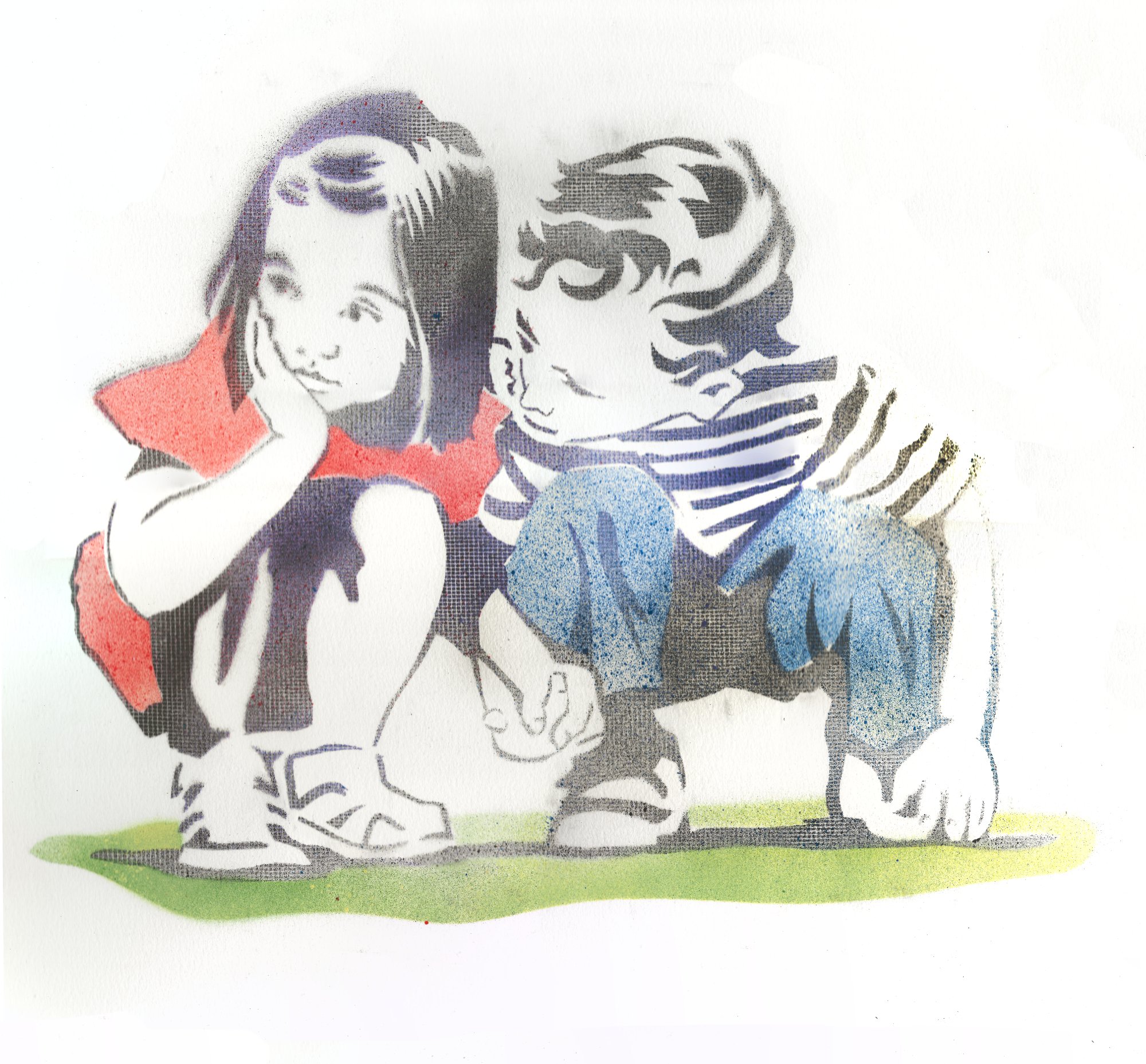 Kids Holding Hands stencil